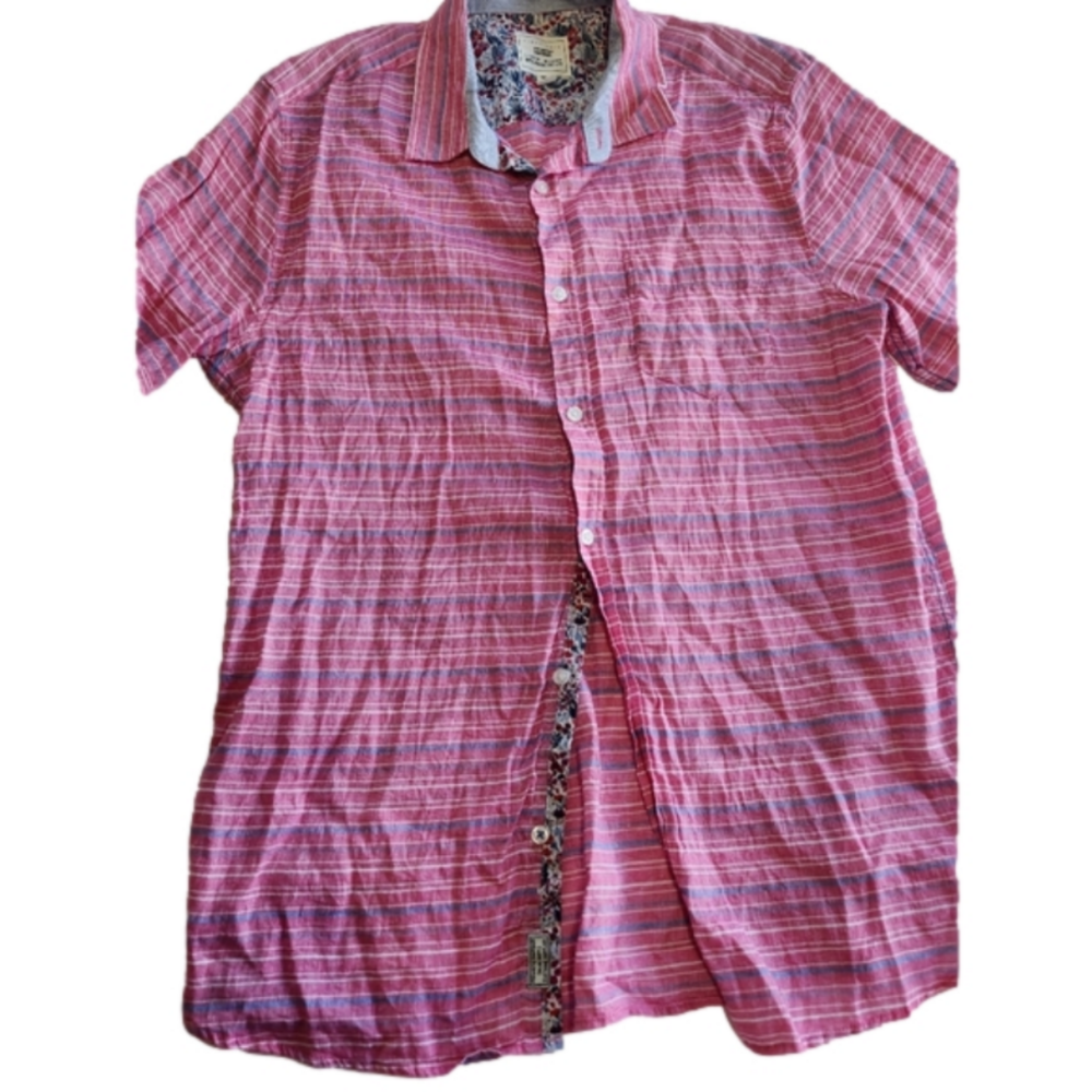 Private Member Men’s Size Large Linen Cotton Blend Pin Stripe Short Sleeve